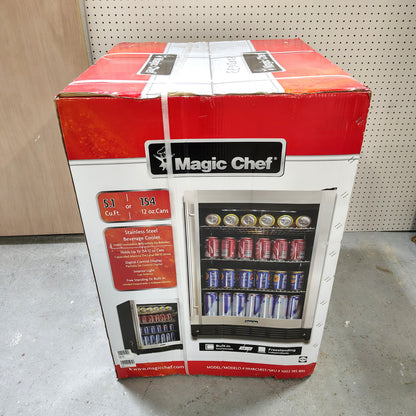 Magic Chef 23.4 in., 154 (12 oz.) Can, Built-in or Freestanding Beverage Cooler, Stainless Steel HMBC58ST